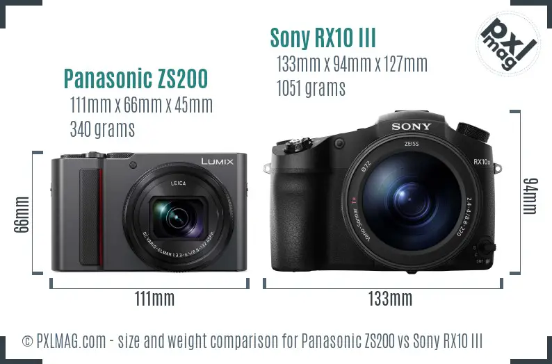 Panasonic ZS200 vs Sony RX10 III size comparison