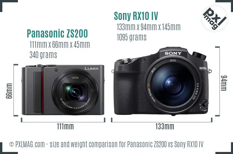 Panasonic ZS200 vs Sony RX10 IV size comparison
