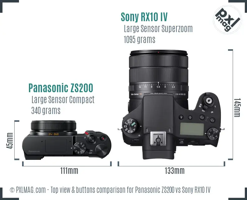 Panasonic ZS200 vs Sony RX10 IV top view buttons comparison