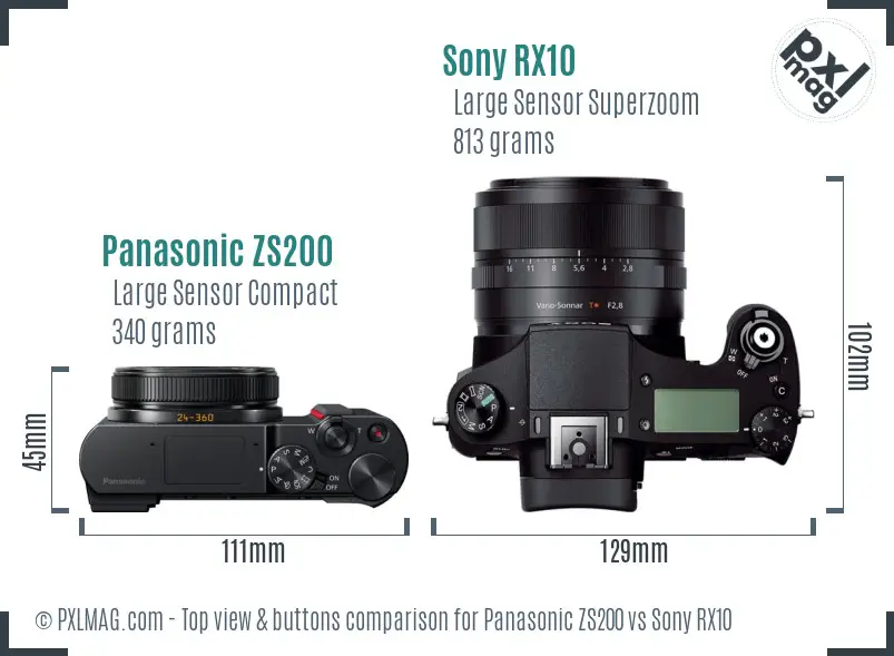 Panasonic ZS200 vs Sony RX10 top view buttons comparison