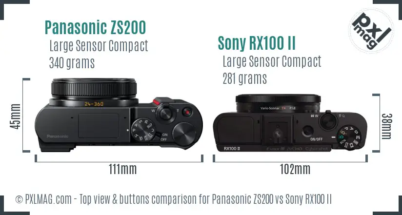 Panasonic ZS200 vs Sony RX100 II top view buttons comparison
