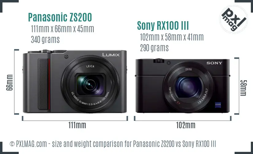 Panasonic ZS200 vs Sony RX100 III size comparison