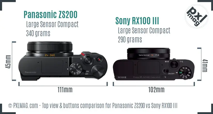 Panasonic ZS200 vs Sony RX100 III top view buttons comparison