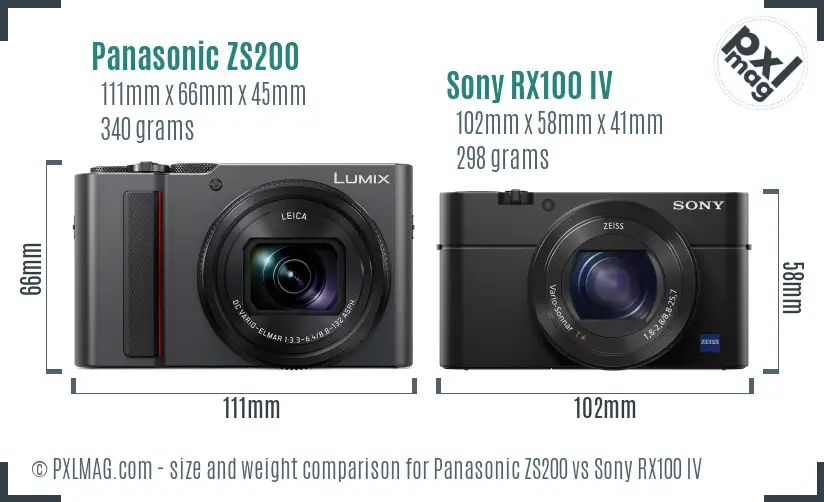 Panasonic ZS200 vs Sony RX100 IV size comparison