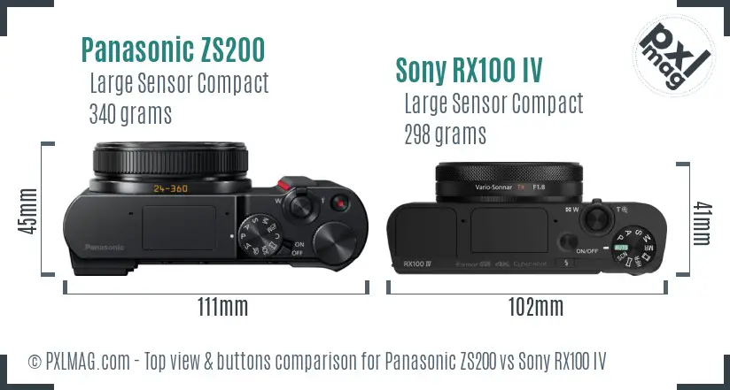 Panasonic ZS200 vs Sony RX100 IV top view buttons comparison
