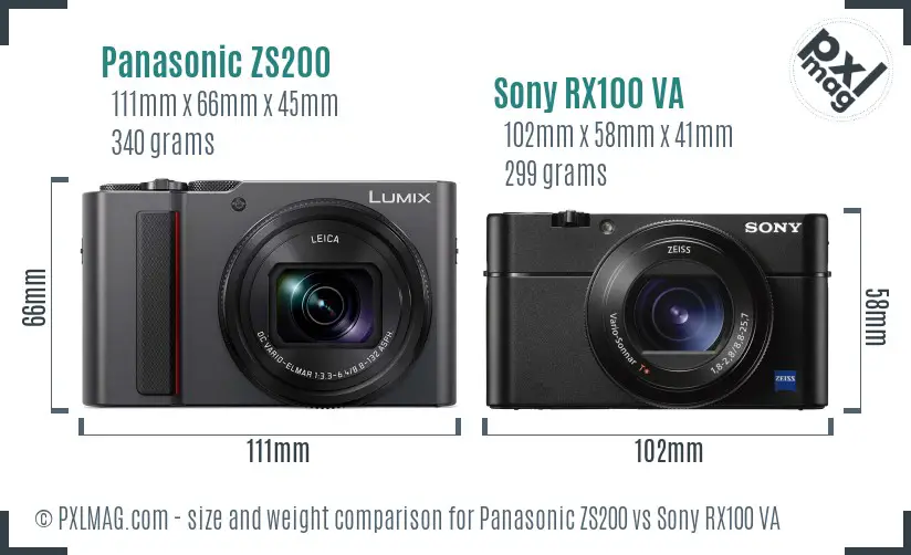 Panasonic ZS200 vs Sony RX100 VA size comparison