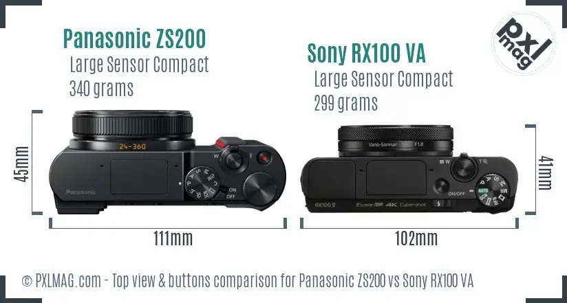 Panasonic ZS200 vs Sony RX100 VA top view buttons comparison