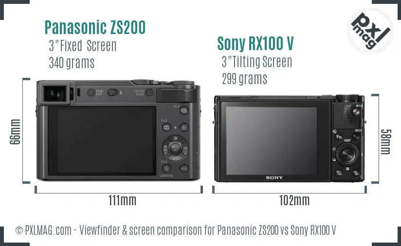 Panasonic ZS200 vs Sony RX100 V Screen and Viewfinder comparison