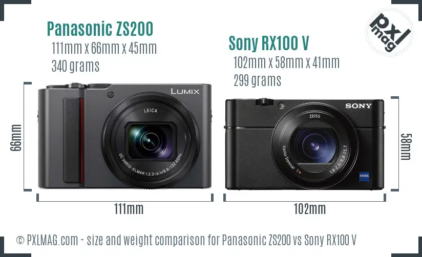 Panasonic ZS200 vs Sony RX100 V size comparison