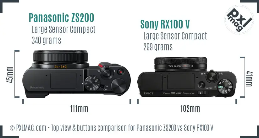 Panasonic ZS200 vs Sony RX100 V top view buttons comparison