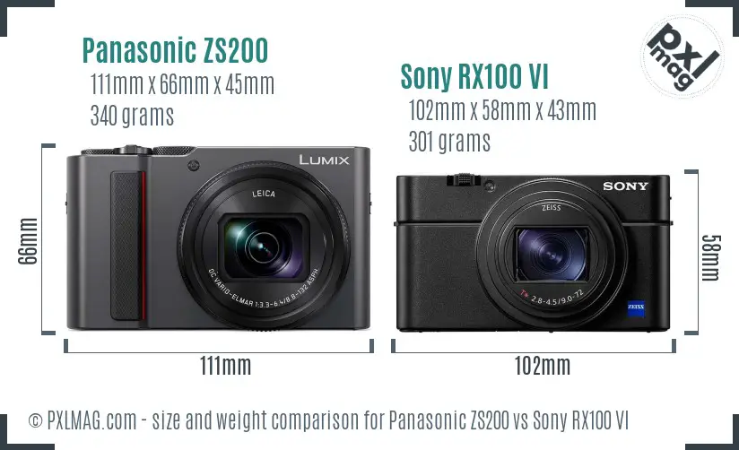 Panasonic ZS200 vs Sony RX100 VI size comparison