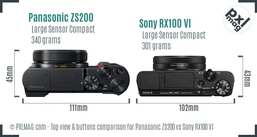 Panasonic ZS200 vs Sony RX100 VI top view buttons comparison