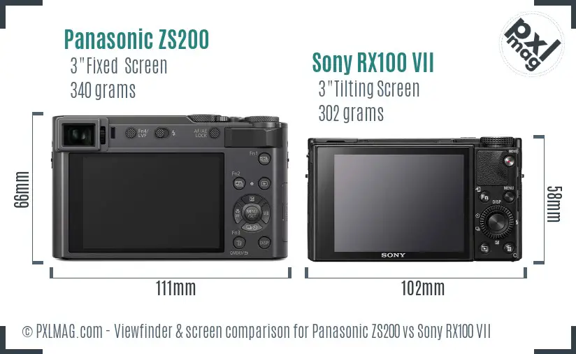 Panasonic ZS200 vs Sony RX100 VII Screen and Viewfinder comparison