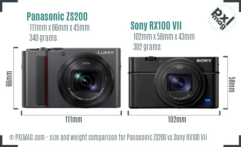 Panasonic ZS200 vs Sony RX100 VII size comparison