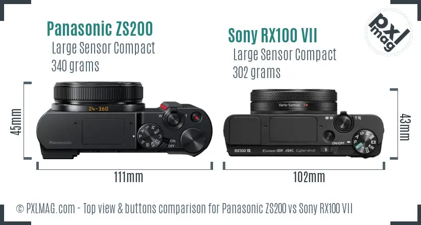 Panasonic ZS200 vs Sony RX100 VII top view buttons comparison