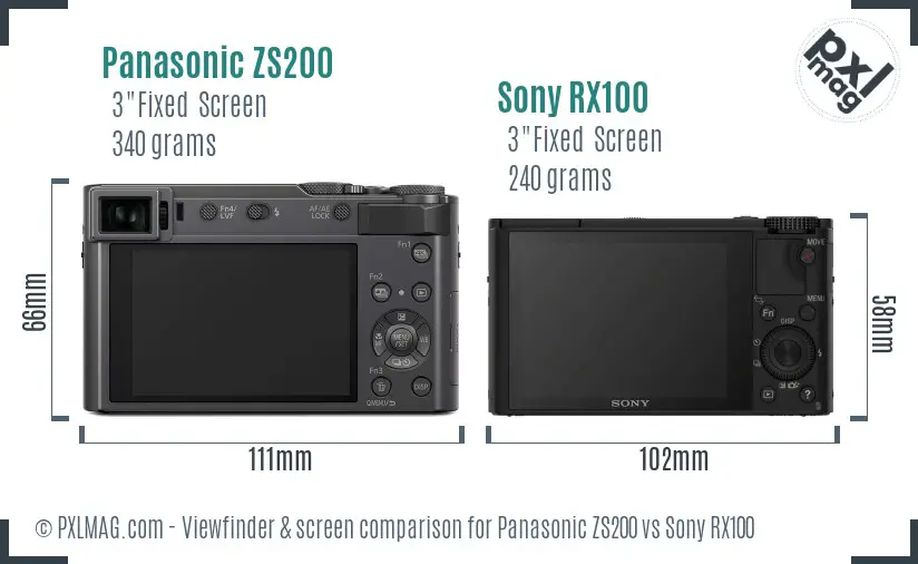 Panasonic ZS200 vs Sony RX100 Screen and Viewfinder comparison