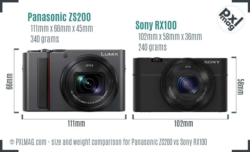 Panasonic ZS200 vs Sony RX100 size comparison