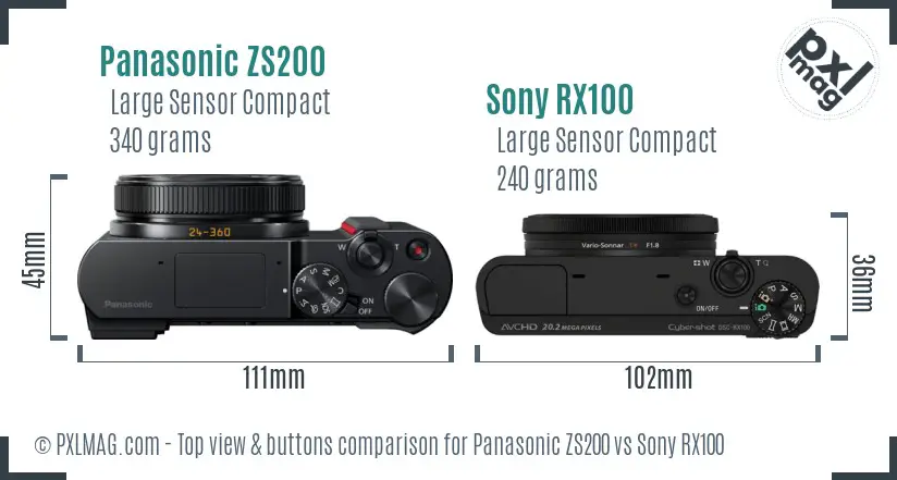 Panasonic ZS200 vs Sony RX100 top view buttons comparison