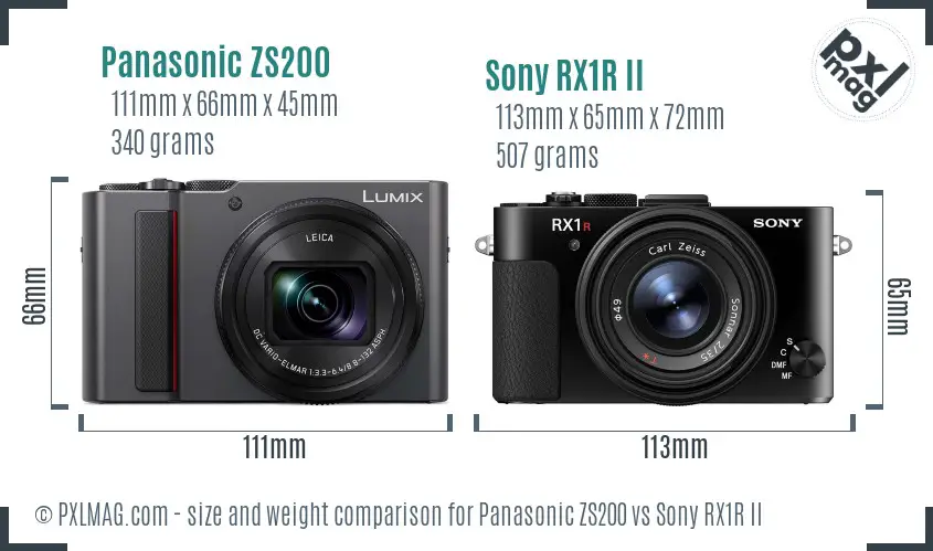 Panasonic ZS200 vs Sony RX1R II size comparison