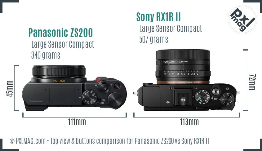 Panasonic ZS200 vs Sony RX1R II top view buttons comparison