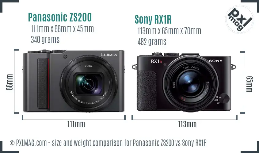 Panasonic ZS200 vs Sony RX1R size comparison