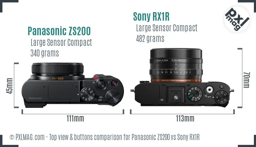 Panasonic ZS200 vs Sony RX1R top view buttons comparison