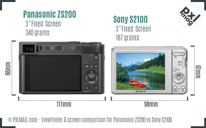 Panasonic ZS200 vs Sony S2100 Screen and Viewfinder comparison