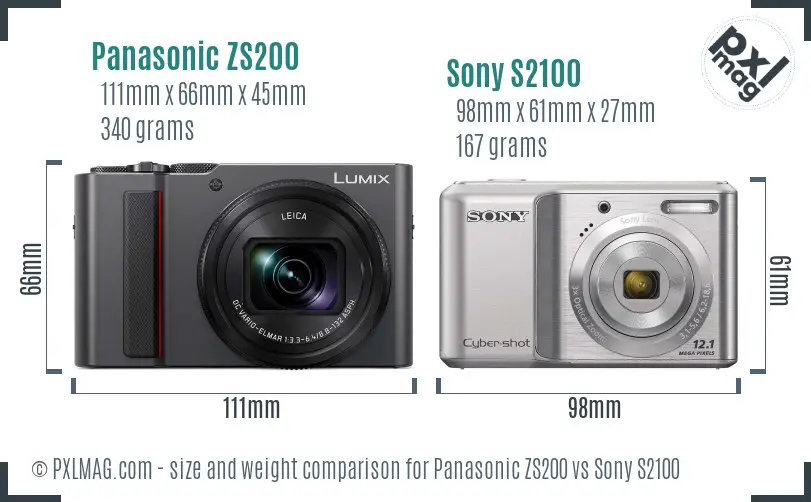 Panasonic ZS200 vs Sony S2100 size comparison