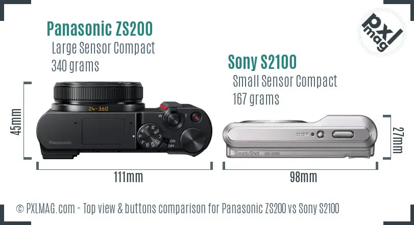 Panasonic ZS200 vs Sony S2100 top view buttons comparison