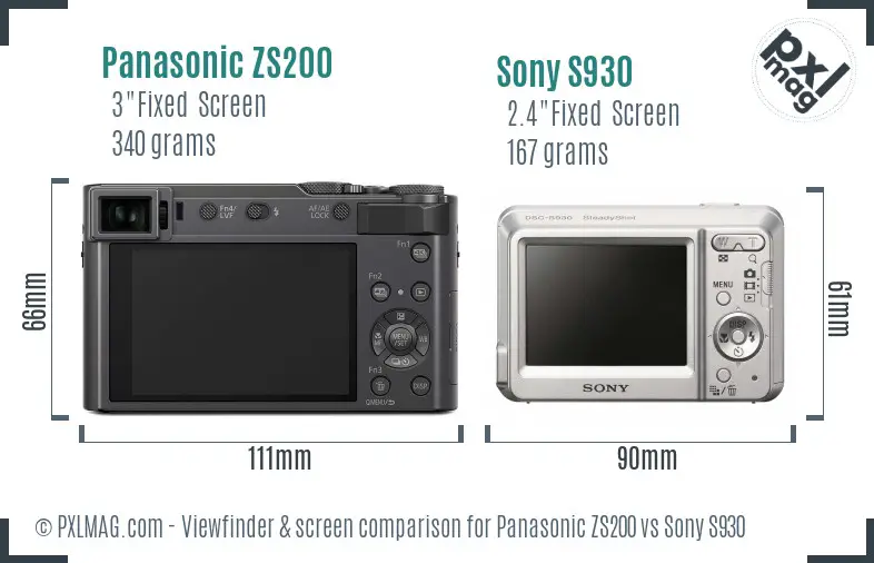 Panasonic ZS200 vs Sony S930 Screen and Viewfinder comparison
