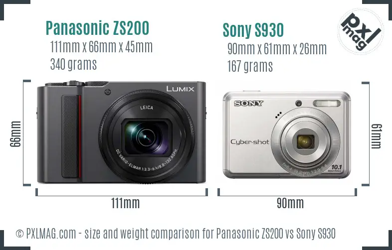 Panasonic ZS200 vs Sony S930 size comparison