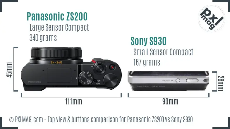 Panasonic ZS200 vs Sony S930 top view buttons comparison