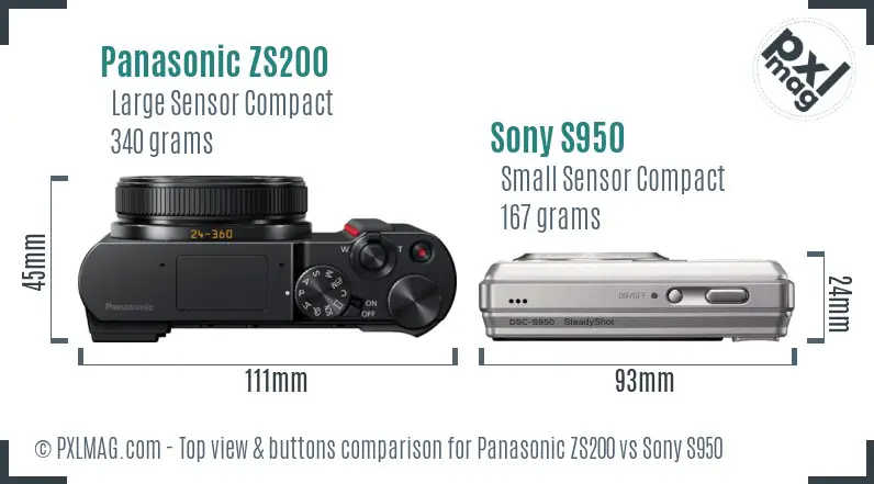 Panasonic ZS200 vs Sony S950 top view buttons comparison Panasonic ZS200 vs Sony S950 top view buttons comparison