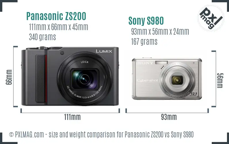 Panasonic ZS200 vs Sony S980 size comparison