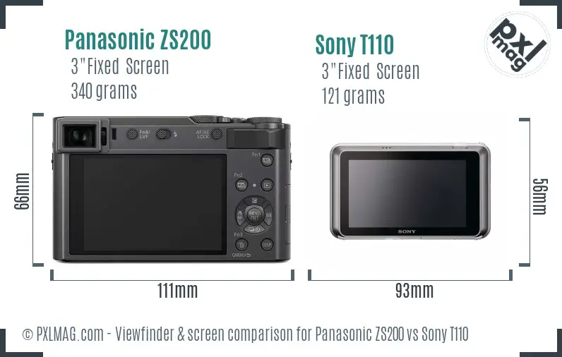 Panasonic ZS200 vs Sony T110 Screen and Viewfinder comparison