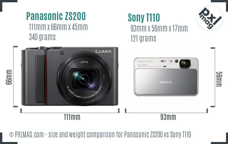 Panasonic ZS200 vs Sony T110 size comparison