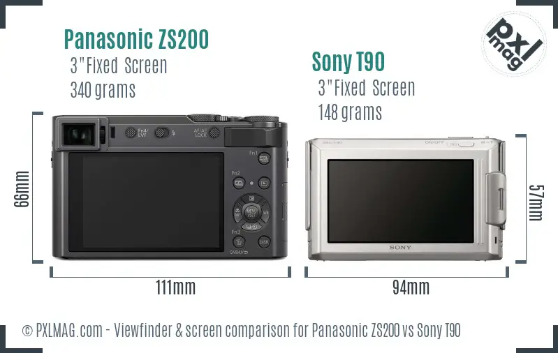Panasonic ZS200 vs Sony T90 Screen and Viewfinder comparison