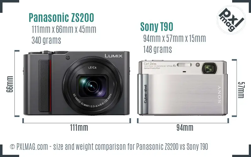 Panasonic ZS200 vs Sony T90 size comparison