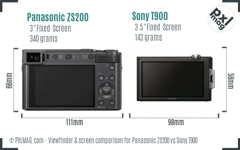 Panasonic ZS200 vs Sony T900 Screen and Viewfinder comparison Panasonic ZS200 vs Sony T900 Screen and Viewfinder comparison