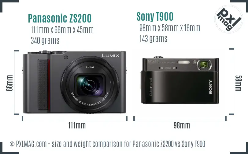Panasonic ZS200 vs Sony T900 size comparison Panasonic ZS200 vs Sony T900 size comparison