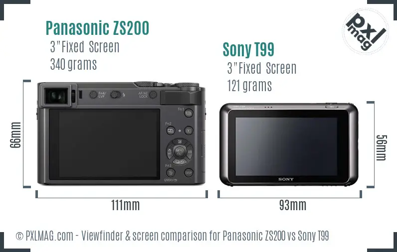 Panasonic ZS200 vs Sony T99 Screen and Viewfinder comparison