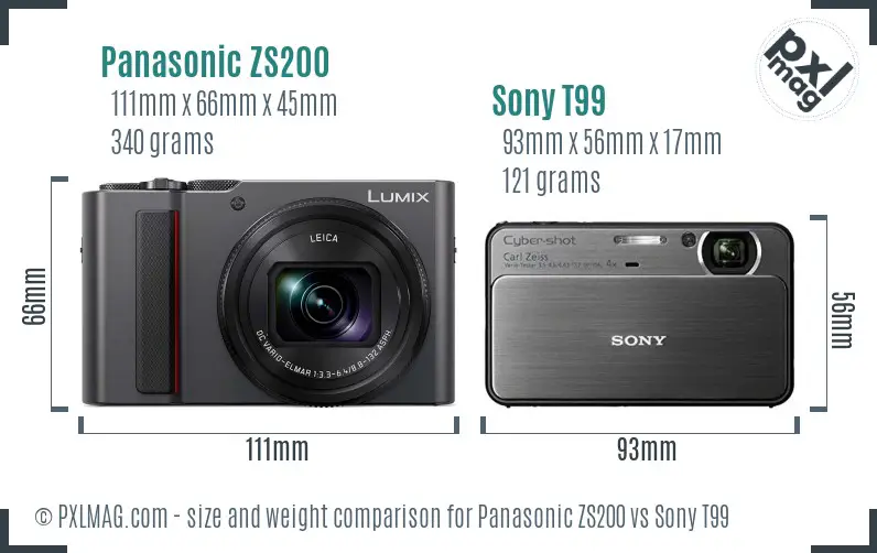 Panasonic ZS200 vs Sony T99 size comparison