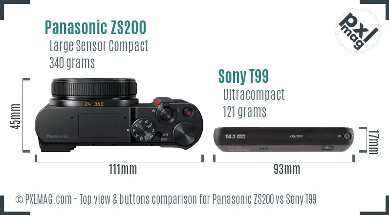 Panasonic ZS200 vs Sony T99 top view buttons comparison