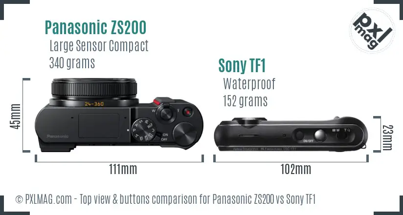 Panasonic ZS200 vs Sony TF1 top view buttons comparison