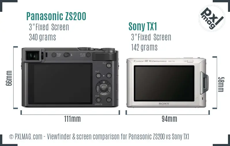 Panasonic ZS200 vs Sony TX1 Screen and Viewfinder comparison