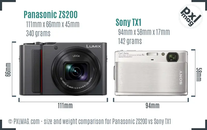 Panasonic ZS200 vs Sony TX1 size comparison