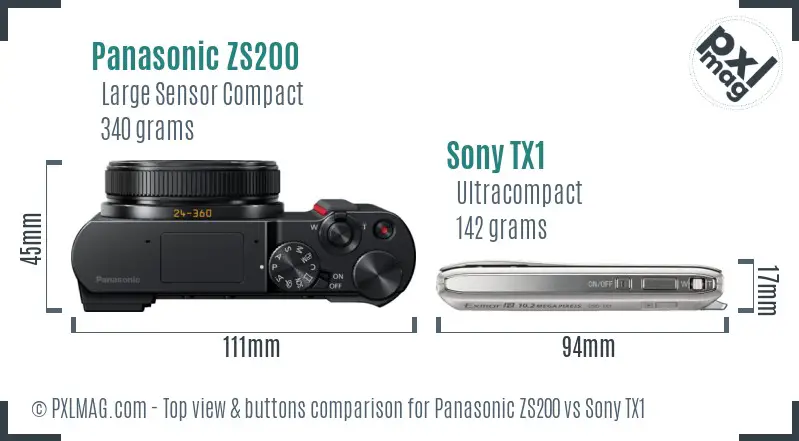 Panasonic ZS200 vs Sony TX1 top view buttons comparison