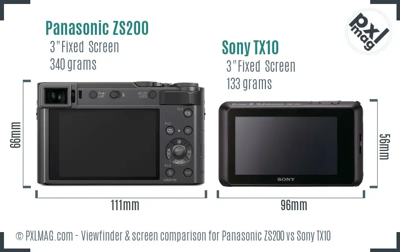 Panasonic ZS200 vs Sony TX10 Screen and Viewfinder comparison