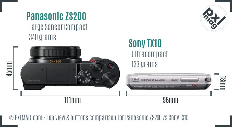 Panasonic ZS200 vs Sony TX10 top view buttons comparison