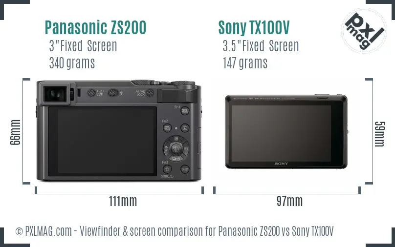 Panasonic ZS200 vs Sony TX100V Screen and Viewfinder comparison